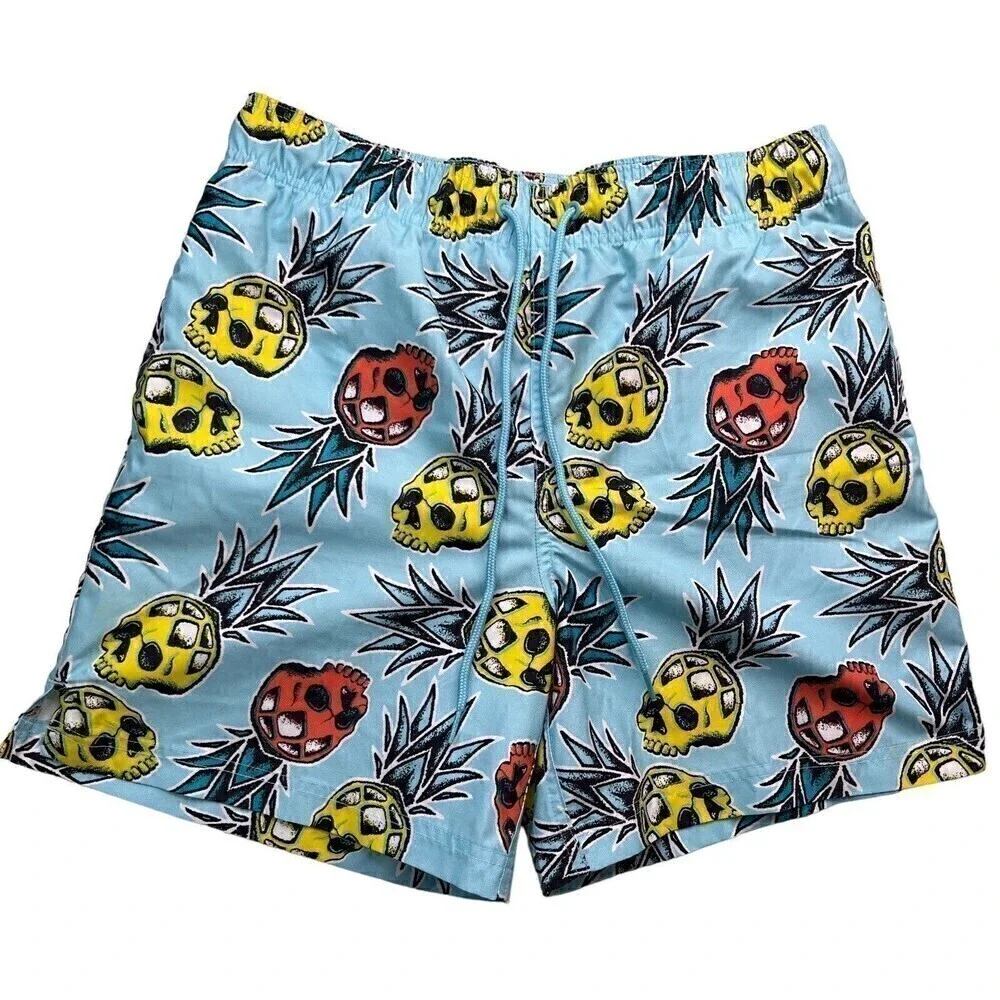 New George Men's Light Blue Tropical Skulls Swimwear Board Shorts Med (32-34)